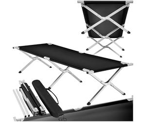 tectake® Folding Camping Bed with Weather-Resistant Aluminium Frame & Water-Repellent Cover, Portable Camp Bed with Carry Bag & 150 kg Capacity, Adult Fold Up Bed for Travel, Camping, Fishing - Black