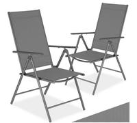 Tectake Folding Garden Chairs With Adjustable Backrests, Mesh Fabric - Anthracite - Set Of 2