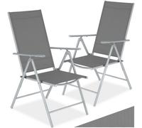 Tectake Folding Garden Chairs With Adjustable Backrests, Mesh Fabric - Silver - Set Of 2