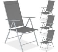 Tectake Folding Garden Chairs With Adjustable Backrests, Mesh Fabric - Silver - Set Of 4
