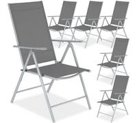 Tectake Folding Garden Chairs With Adjustable Backrests, Mesh Fabric - Silver - Set Of 6