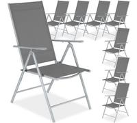 Tectake Folding Garden Chairs With Adjustable Backrests, Mesh Fabric - Silver - Set Of 8
