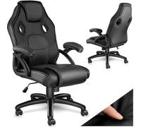 tectake® Gaming Chair Mike, with Ergonomic, Thick Padding, Faux Leather, and Breathable Mesh. Adjustable Height, 360° Rotation and Smooth Castors for Max Office and Game Comfort - black/black