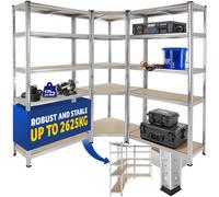 Tectake Garage Shelving Gustav - 3-Piece, 2 In 1 Use As Workbenches, Heavy-Duty 2,625 Kg Load Capacity - 165 X 165 X 180 Cm - 2625 Kg - Si