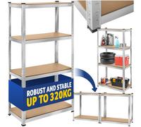 Tectake Garage Shelving - Heavy-Duty Galvanised Steel Frame, Height-Adjustable Shelves - 80 X 40 X 160 Cm - 320 Kg - Silver