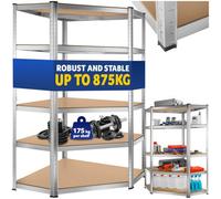 Tectake Garage Shelving - Heavy-Duty Galvanised Steel Frame, Height-Adjustable Shelves - 89,50 X 89,50 X 180 Cm - 875 Kg - Silver