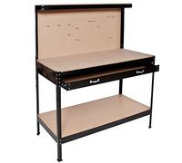 tectake® Garage Work Bench with Tool Pegboard, 120 x 60 x 156 cm, Tool Bench with Sturdy Steel Frame, Storage Drawer, 2 Shelves & 12 Hooks, Ideal as Workshop, Shed & Garage Storage Workbench