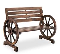 Bench Garden Seating Wooden Outdoor Seat Wagon Wheel Design Weather Resist Wood