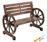 tectake Garden Bench Howdy Wagon Wheel Design, Flamed Solid Wood in Brown | Size: 2 Seater TECTAKE Brown 2 Seater