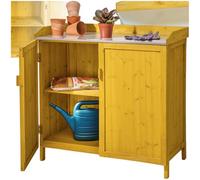 tectake® Garden Cabinet with 2 Storage Compartments, Potting Bench in Durable Pinewood with Galvanised Steel Worktop, Versatile Garden Storage Cupboard for Potting, Greenhouse, Tools - 98 x 48 x 95 cm