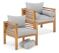 Tectake Garden Chair Boka - Thick Cushions, Heat-Treated Wooden Frame, Weather-Resistant - Brown - Set Of 2