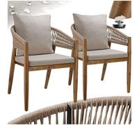 Tectake Garden Chair Manacor In Rope Design With Acacia Wood Frame, Thick Cushions - Sand - Set Of 2
