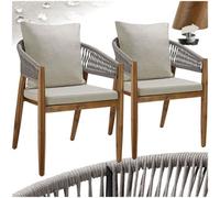Tectake Garden Chair Manacor In A Corded Design With Acacia Wood Frame And Matching Cushions - Greige - Set Of 2