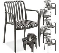 Tectake Garden Chairs Alcudia - Weather-Resistant, Durable And Long-Lasting Plastic - Anthracite - Set Of 6