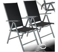 Tectake Garden Chairs Marilena - Folding, Aluminium, 7-Position Adjustable Backrest - Anthracite/black - Set Of 2