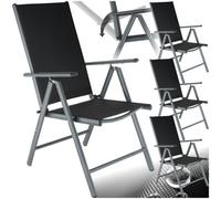 Tectake Garden Chairs Marilena - Folding, Aluminium, 7-Position Adjustable Backrest - Anthracite/black - Set Of 4