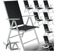 Tectake Garden Chairs Marilena - Folding, Aluminium, 7-Position Adjustable Backrest - Black/silver - Set Of 8