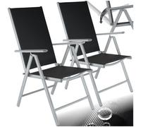 Tectake Garden Chairs Marilena - Folding, Aluminium, 7-Position Adjustable Backrest - Black/silver - Set Of 2