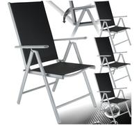 Tectake Garden Chairs Marilena - Folding, Aluminium, 7-Position Adjustable Backrest - Black/silver - Set Of 4