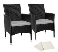 Tectake Garden Chairs Set Of 2 - Rattan, 2 Sets Of Cushion Covers - Black/beige