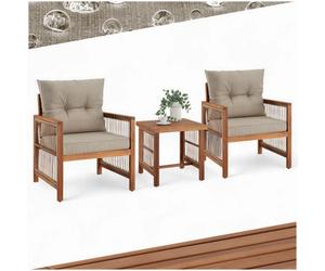 Tectake Garden Furniture Eivissa With 2 Chairs, Side Table And Cushions In Elegant Rope Design - Nature - 1
