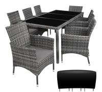 Tectake Rattan Garden Furniture Set 8+1 With Protective Cover - Mottled Grey/grey