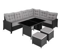 (black) Corner Sofa Garden Furniture Table and Chairs Rattan Set Outdoor Metal Bistro