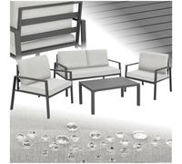 Tectake Garden Furniture Set Gothenburg - For 4 People, Rust-Proof Aluminum Frame, Thick Seat Cushions, Slatted Table - Light Grey