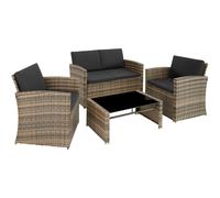 tectake Rattan garden set Lucca | 4 Seats, 1 Table - garden sofa, rattan sofa - nature/dark grey