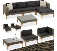 Tectake Garden Furniture Set Konstanza - Modular Outdoor Sofa, Footstool, Coffee Table - Nature