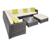 Tectake Garden Furniture Set Marbella - 7 Seater Outdoor Corner Sofa, Table, Thick Cushions - Grey