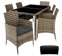 Tectake Garden Furniture Set Porto- 6 Chairs, 1 Dining Table, With Protective Cover - Nature/dark Grey