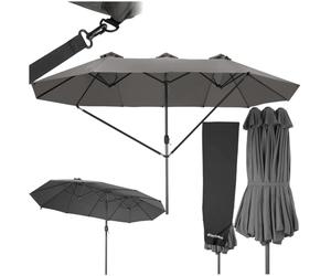 tectake® Garden Parasol XL - 450 cm, UV Protection, 3 Wind Vents, Crank Handle - Weather Resistant Canopy, Sun-Shade & Sun-Umbrella - Large Outdoor Furniture for Patio, Terrace & Pool - Grey