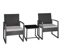 Table and Chairs Rattan Garden Furniture Bistro Set Metal 2 PC Outdoor Seating
