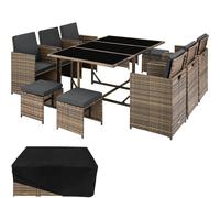 XXL Rattan garden dining set | 10 seats, 1 table | Outdoor Patio Furniture Cube