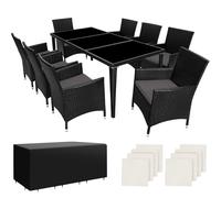 Tectake Garden Table And Chairs Menorca - 8 Armchairs, Dining Table, Protective Cover - Black