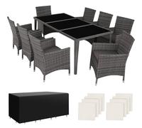 Tectake Garden Table And Chairs Menorca - 8 Armchairs, Dining Table, Protective Cover - Grey