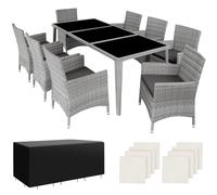 Tectake Garden Table And Chairs Menorca - 8 Armchairs, Dining Table, Protective Cover - Light Grey