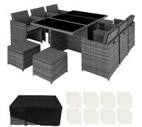 Tectake Rattan Garden Dining Set New York - 10 Seats 1 Table - Garden Tables And Chairs Garden Furniture Set - Grey
