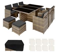 Tectake Rattan Garden Dining Set New York - 10 Seats 1 Table - Garden Tables And Chairs Garden Furniture Set - Nature