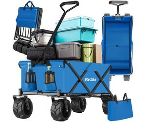 Tectake Garden Trolley - Foldable With Wide Wheels, 2 Pockets, Transport Bad, 80 Kg Capacity - Blue