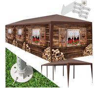 Tectake Gazebo Alpine - Removable Side Panels, Plug-In Assembly 900 X 300 X 250 Cm - Brown
