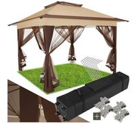 Tectake Gazebo Carabobo - 4 Side Panels, Water & Uv-Resistant, 3.64 X 3.64 X 2.94 M 364 X 364 X 294 Cm - Brown