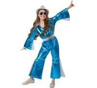 tectake Girl's Glittering Disco Starlet Costume in Blue | Size: 5-6 Years TECTAKE Blue 5-6 Years