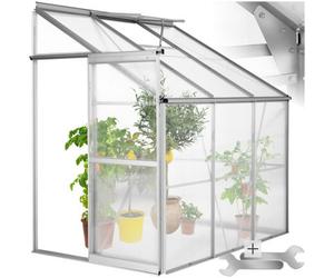 Tectake Greenhouse - Lean-To Style, Aluminium Frame, Sliding Door, Skylight, 192 X 128 X 202 Cm - 192 X 128 X 202 Cm