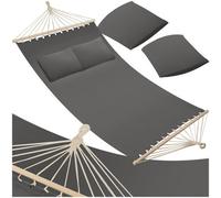 tectake® 2-Person Garden Hammock with Soft Surface & 2 Plush Pillows, Durable & Secure Suspension, 240 kg Load Capacity, Easy Setup, Spacious Double Hammock for Backyard, Patio, Camping - Dark Grey