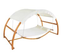 tectake® 2-Person Hammock with Stand & Large Sun Canopy, Sturdy Hammock with Curved Wooden Frame, Steel Suspension & Water-Repellent Fabric, Incl. 2 Cushions, Ideal Swing Chair for Garden, Patio, Pool