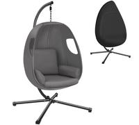 tectake Hanging Egg Chair Anika - with frame & extra thick seat cushion in Dark Grey | Size: 1 Seater TECTAKE Dark Grey 1 Seater
