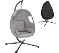 tectake Hanging Egg Chair Anika - with frame & extra thick seat cushion in Light Grey | Size: 1 Seater TECTAKE Light Grey 1 Seater