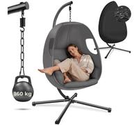 Tectake Hanging Egg Chair Anika With Stand, Thick Seat Cushion And Protective Cover - Anthracite